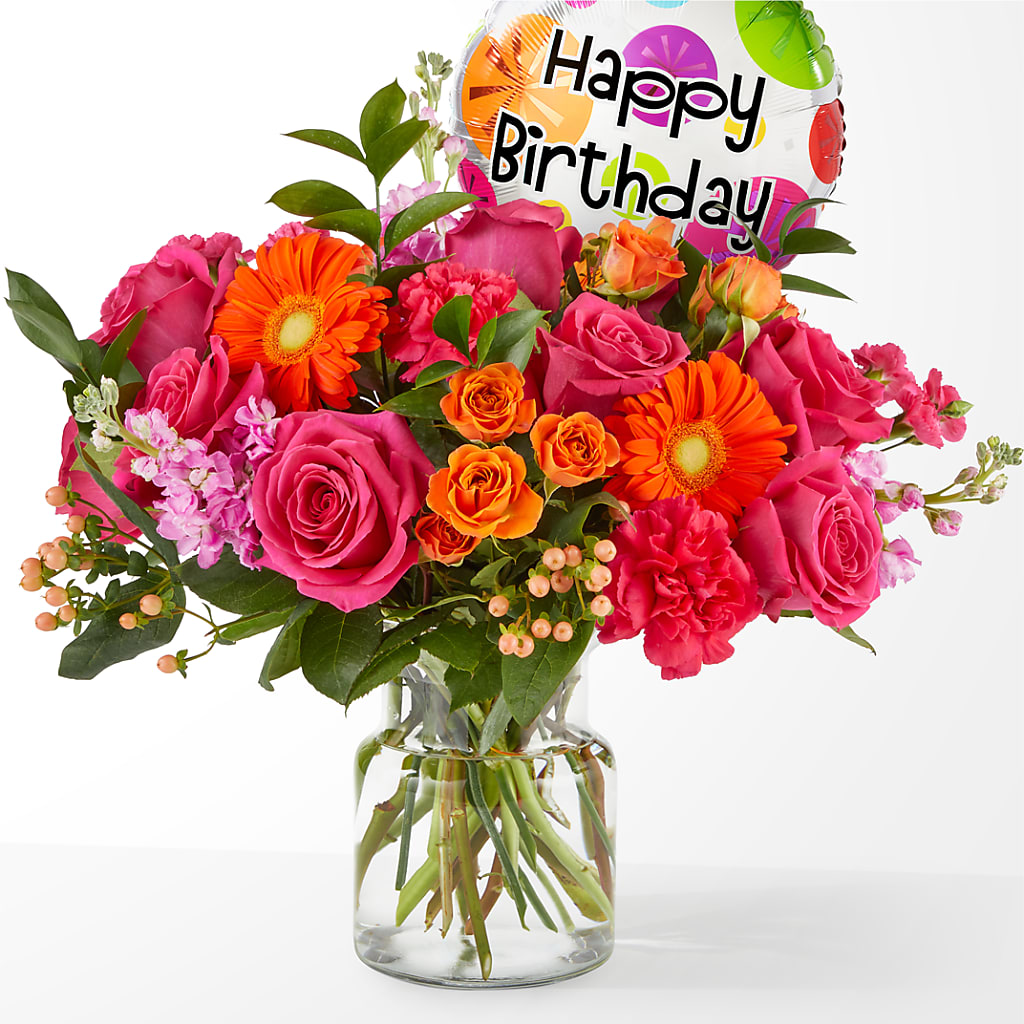 Fiesta Bouquet with Birthday Balloon – Windsor Florist Inc., The, New York NY