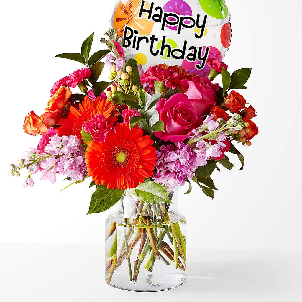 Fiesta Bouquet with Birthday Balloon – Windsor Florist Inc., The, New York NY
