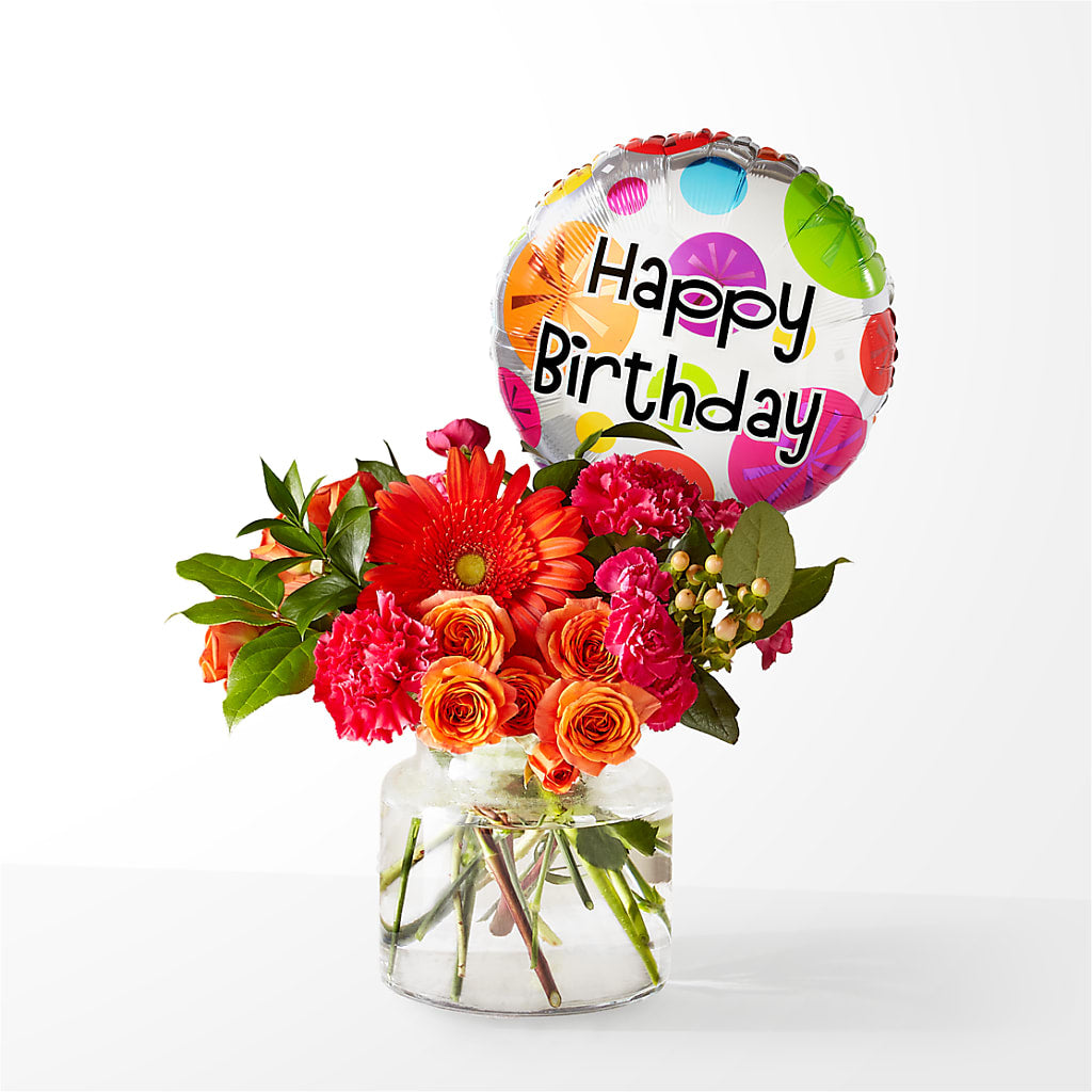 Fiesta Bouquet with Birthday Balloon – Windsor Florist Inc., The, New York NY