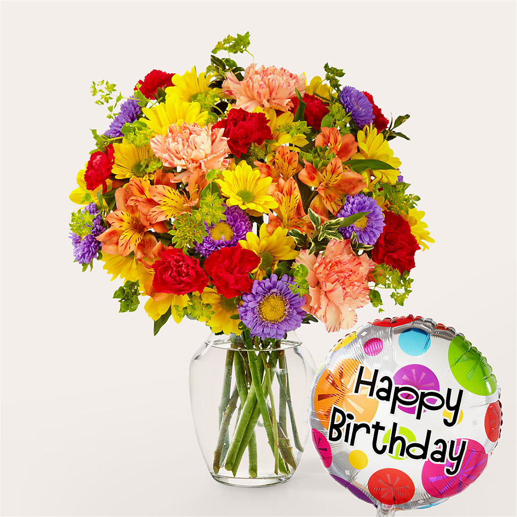 Kaleidoscope Bouquet with Birthday Balloon – Windsor Florist Inc., The, New York NY