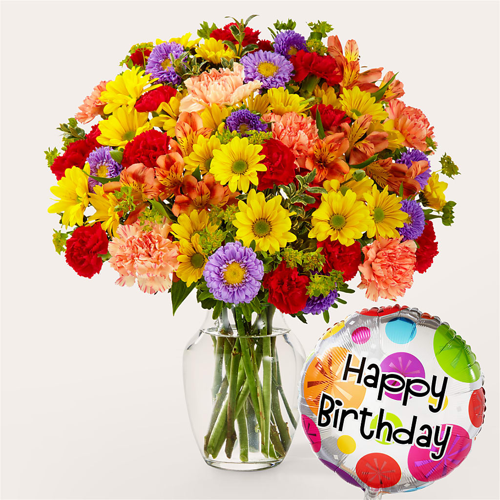 Kaleidoscope Bouquet with Birthday Balloon – Windsor Florist Inc., The, New York NY
