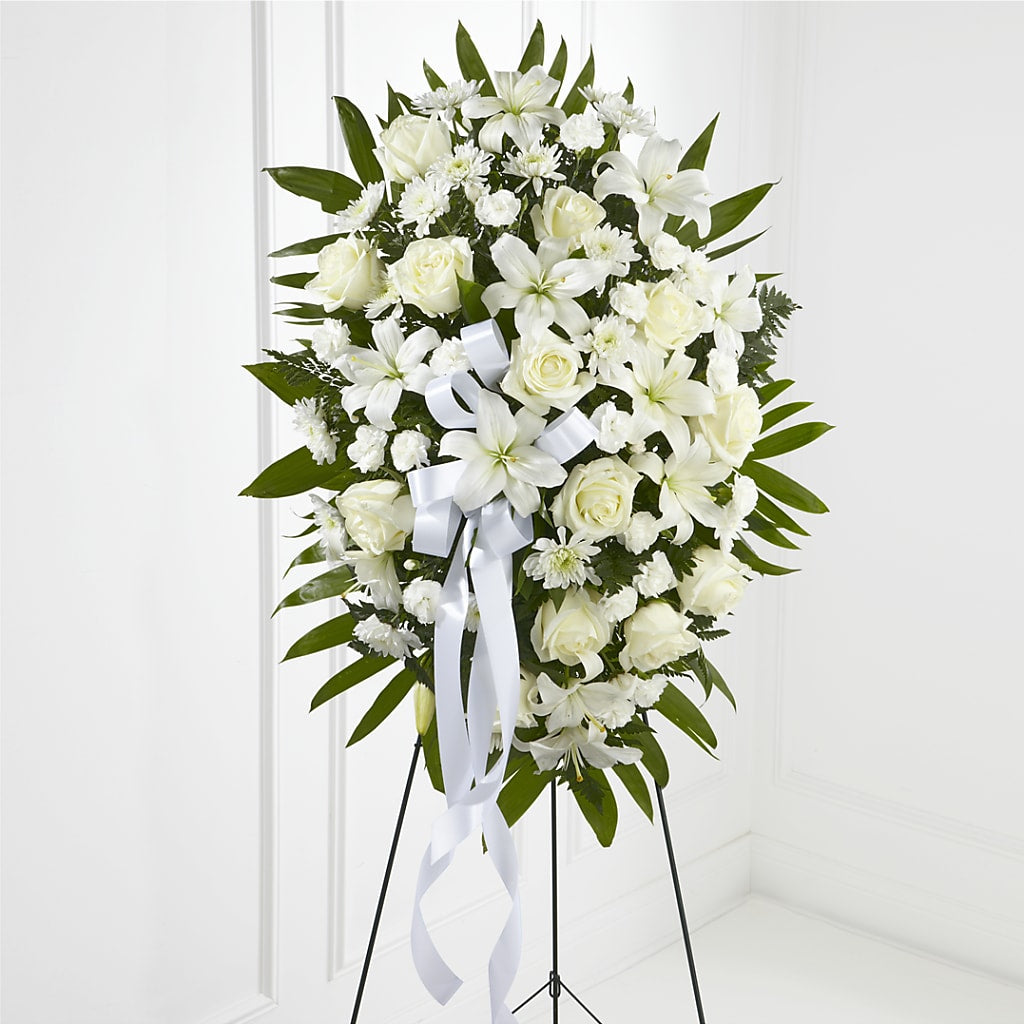 Exquisite Tribute Standing Spray-White Ribbon – Windsor Florist Inc., The, New York NY