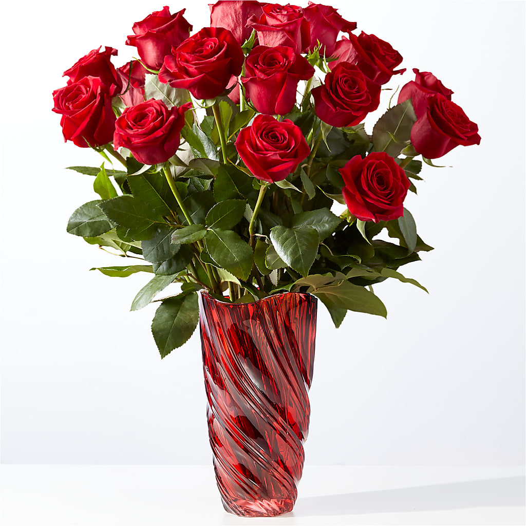 Classic Love Red Rose Bouquet with Luxe Swirl Vase – Windsor Florist Inc., The, New York NY