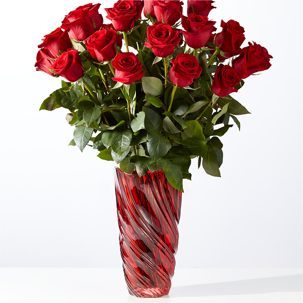 Classic Love Red Rose Bouquet with Luxe Swirl Vase – Windsor Florist Inc., The, New York NY