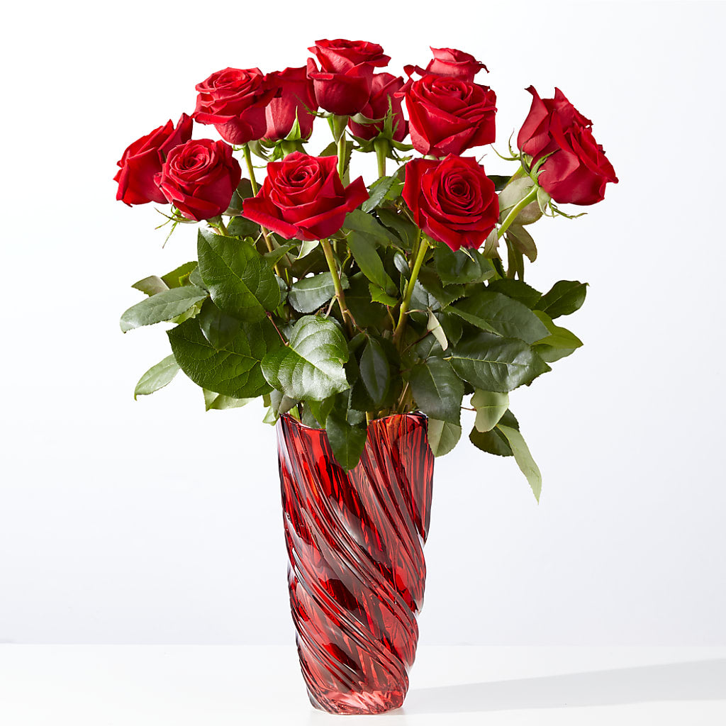 Classic Love Red Rose Bouquet with Luxe Swirl Vase – Windsor Florist Inc., The, New York NY