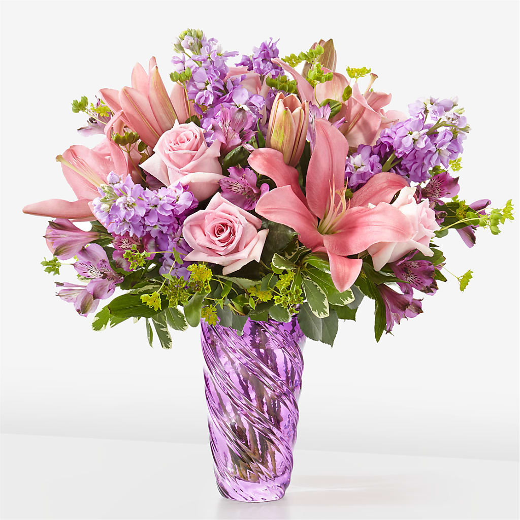 Precious Petals Bouquet with Luxe Swirl Vase – Windsor Florist Inc., The, New York NY