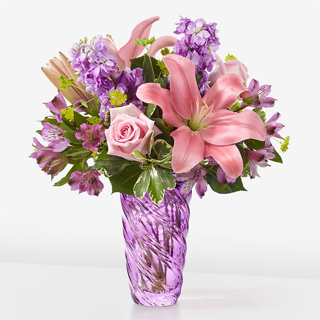 Precious Petals Bouquet with Luxe Swirl Vase – Windsor Florist Inc., The, New York NY