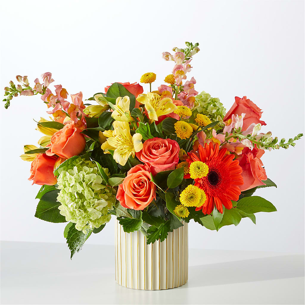 Autumn Sunshine Bouquet with Ivory Vase – Windsor Florist Inc., The, New York NY