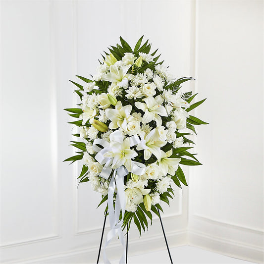 Exquisite Tribute Standing Spray-White Ribbon –  Windsor Florist Inc., The, New York NY
